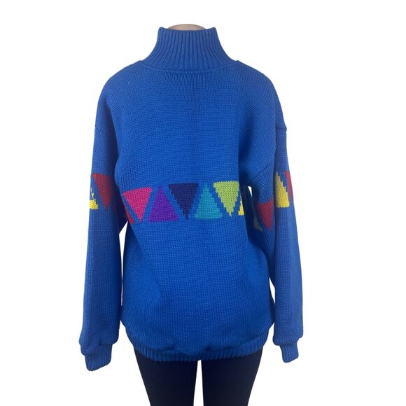 Sos Redline Vintage Unisex Blue Half-Zip Sweater With Triangle Pattern - Picture 4 of 7